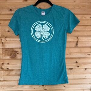 Urban Smalls Tee Four Leaf Clover Graphic Teal Green Youth 12 Shamrock Irish